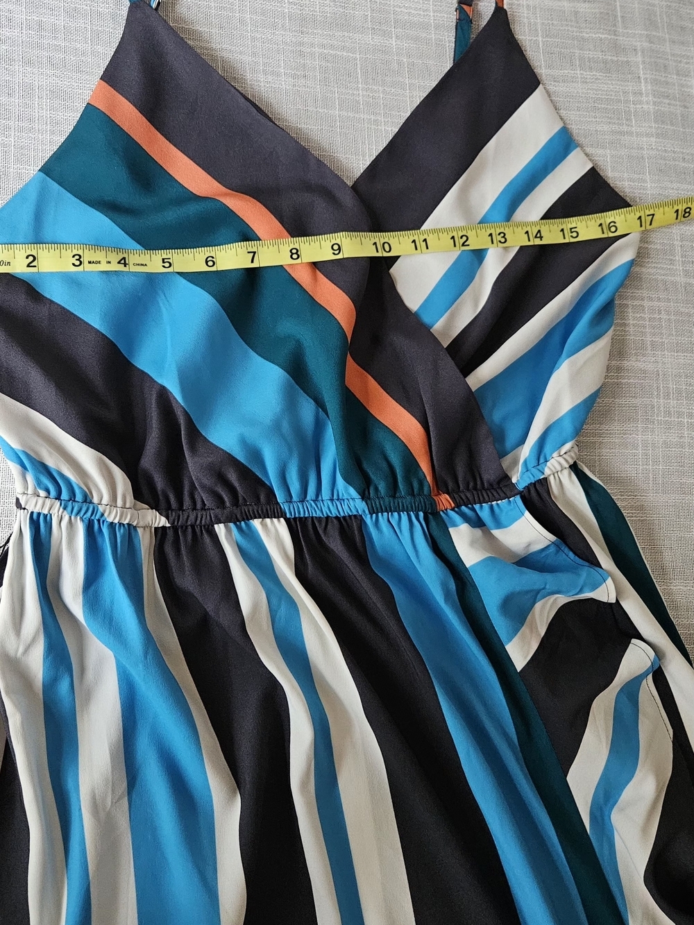 ​ANN TAYLOR LOFT Striped Faux Wrap Maxi Dress Small Blue Teal Orange Ruffle - Picture 15 of 16